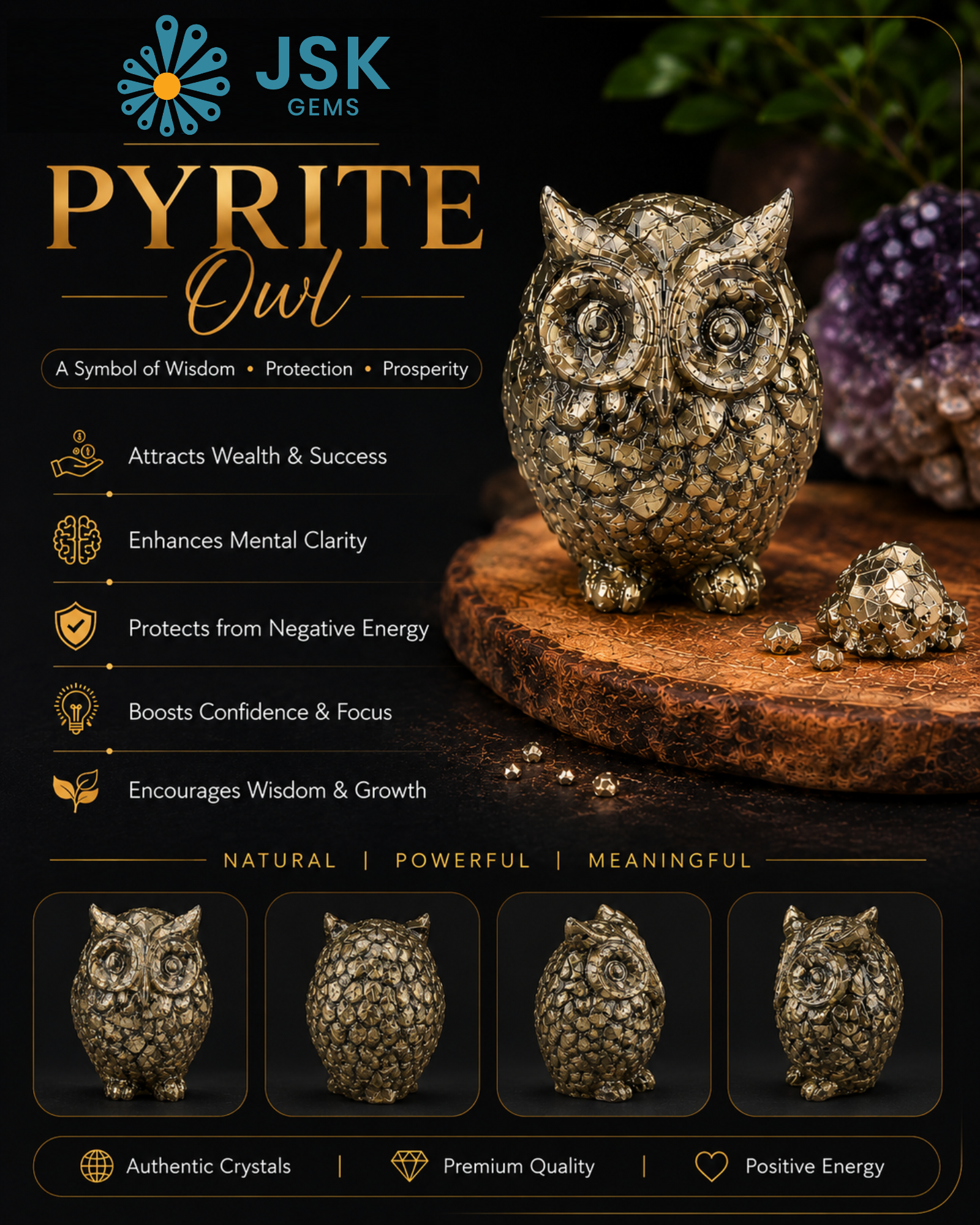 Pyrite Owl – Symbol of Wisdom, Protection & Prosperity