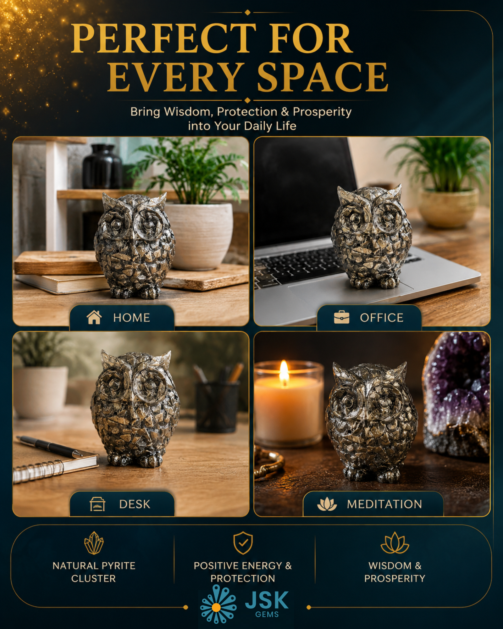 Pyrite Owl – Symbol of Wisdom, Protection & Prosperity