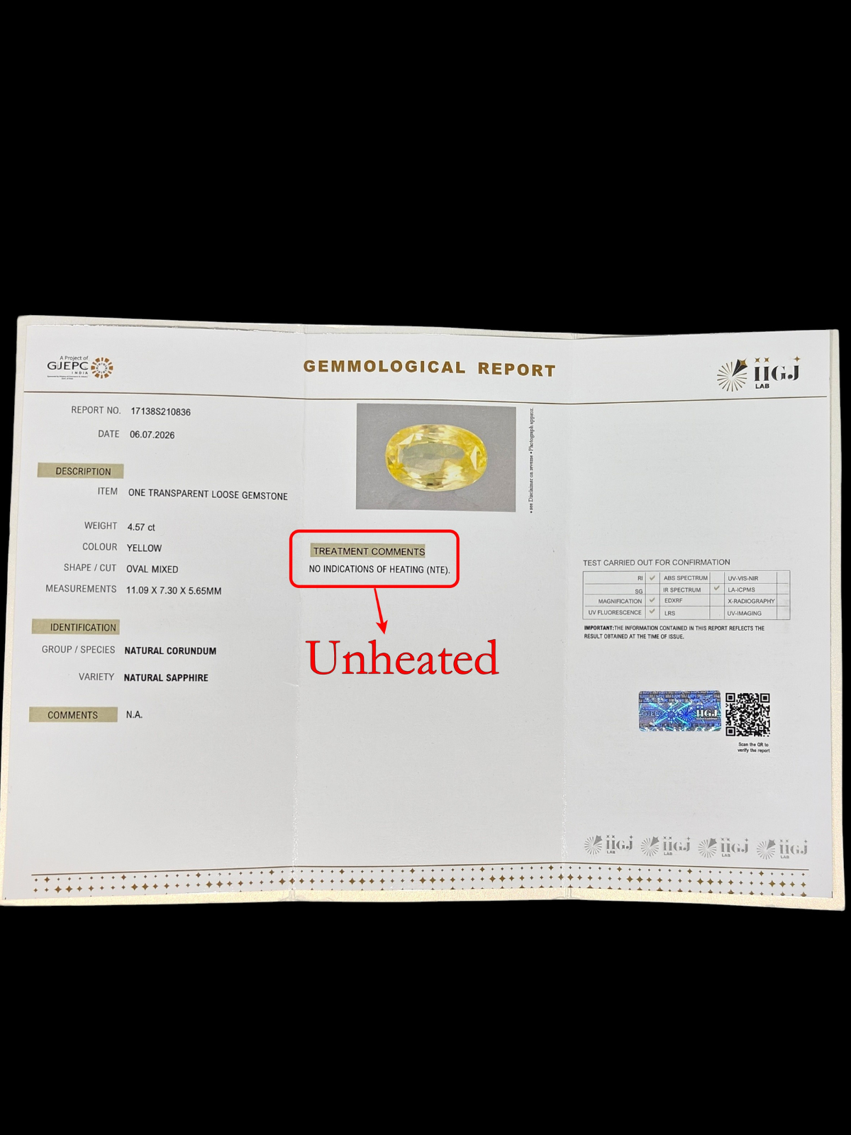 IIGJ Certified Top 4.57 Ct - 5.07 Ratti Natural Unheated Ceylon Yellow Sapphire -Pukhraj