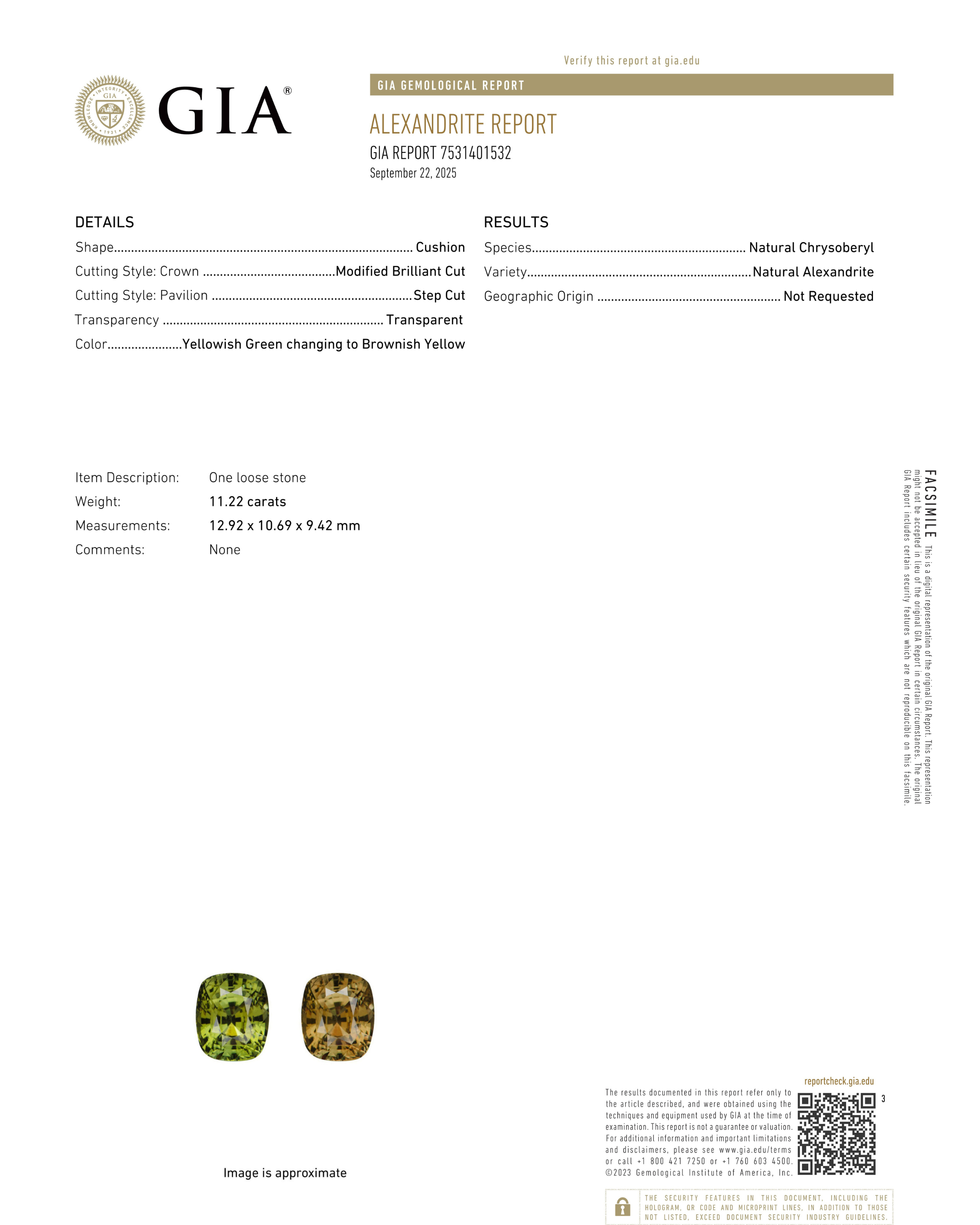 GIA Certified 11.22 Ct Natural Alexandrite