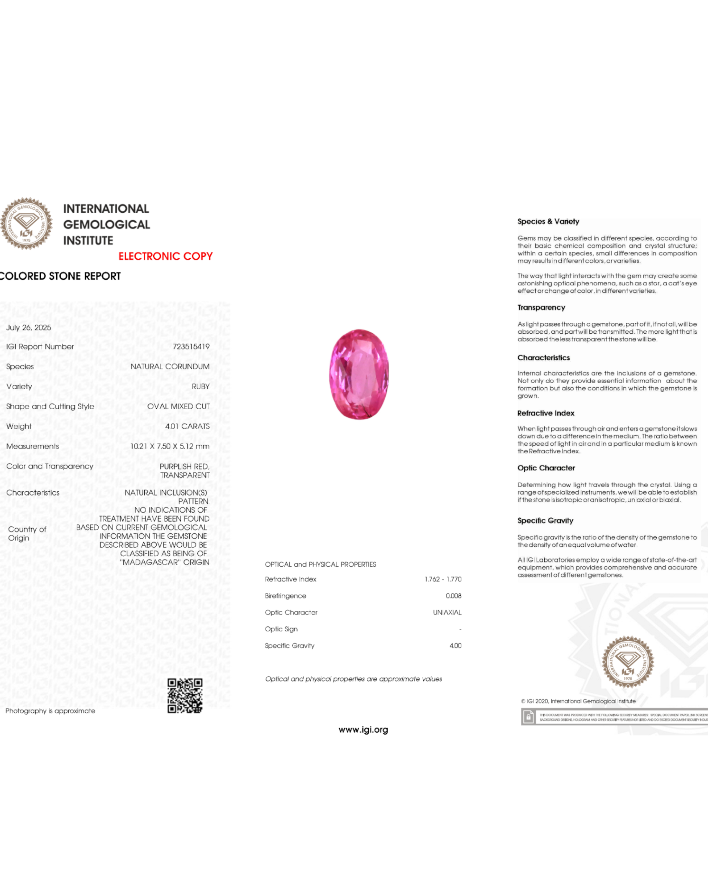 Exclusive Grade 4.01 Ct Natural Unheated Untreated Ruby IGI Certified