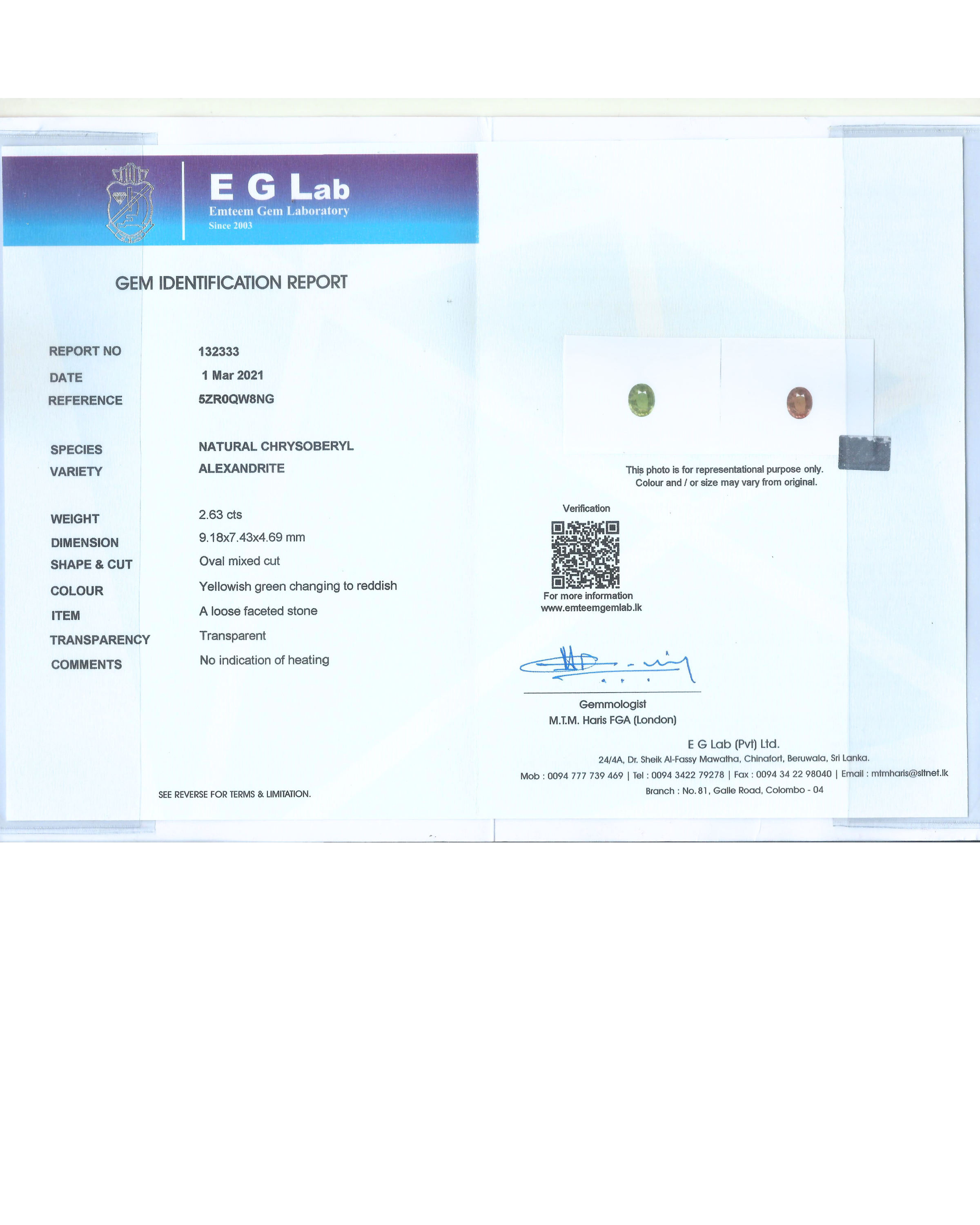 EGL Certified 2.63 Ct Natural Alexandrite