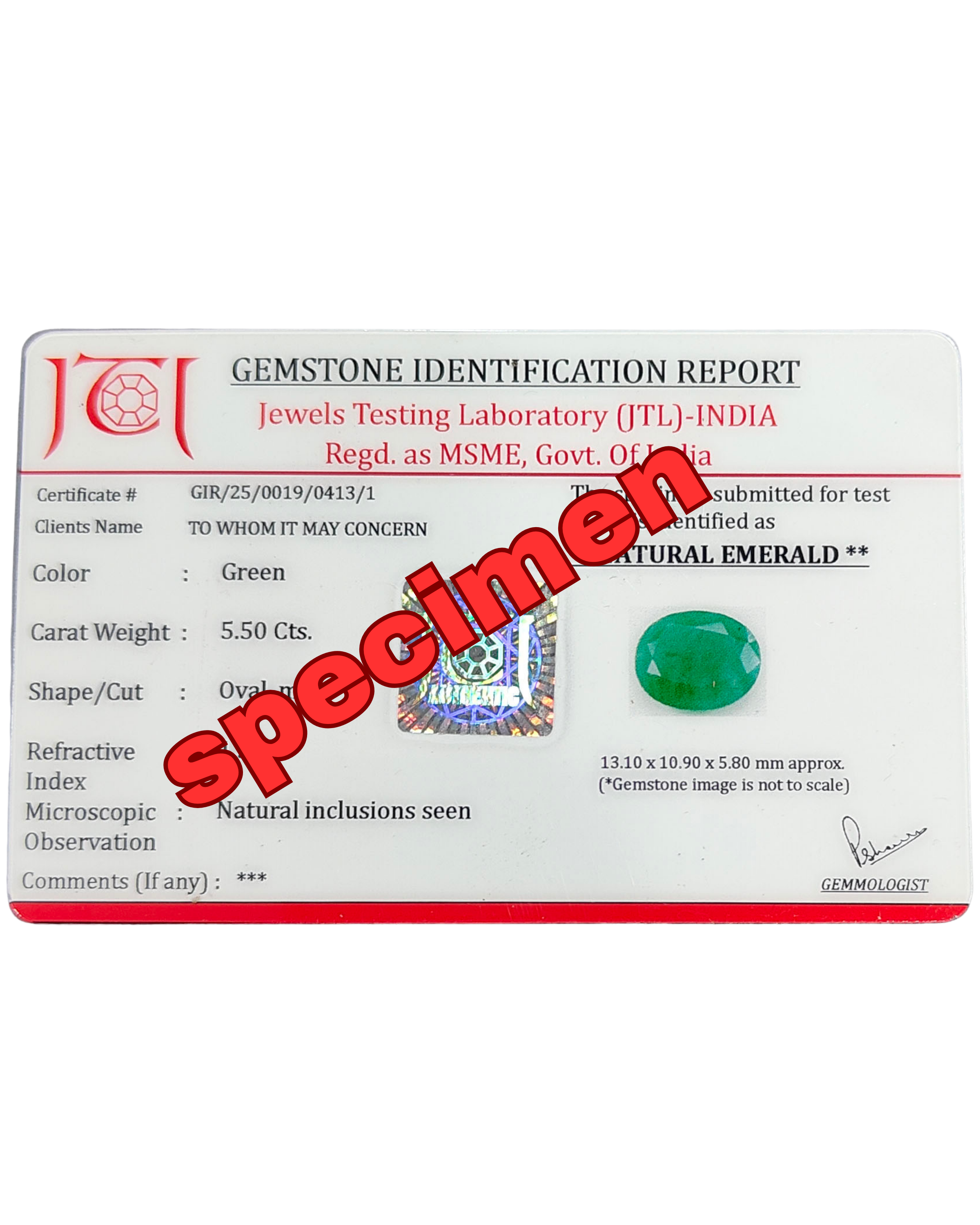 Premium Grade 7.61 Ct - 8.45 Ratti Natural Emerald - Panna