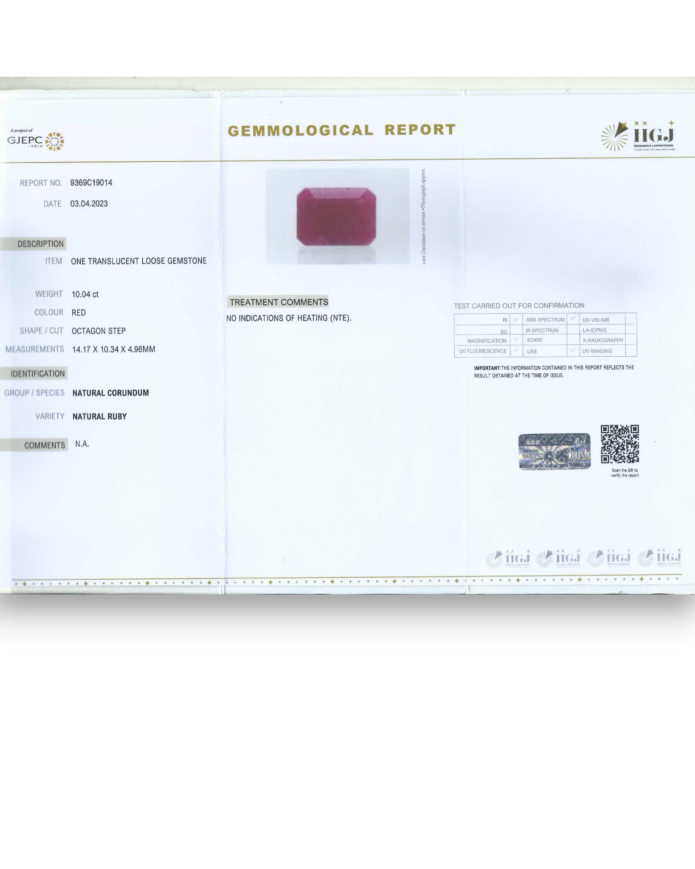 IIGJ Certified 10.04 Ct - 11.15 Ratti Unheated Untreated Natural Ruby Manik