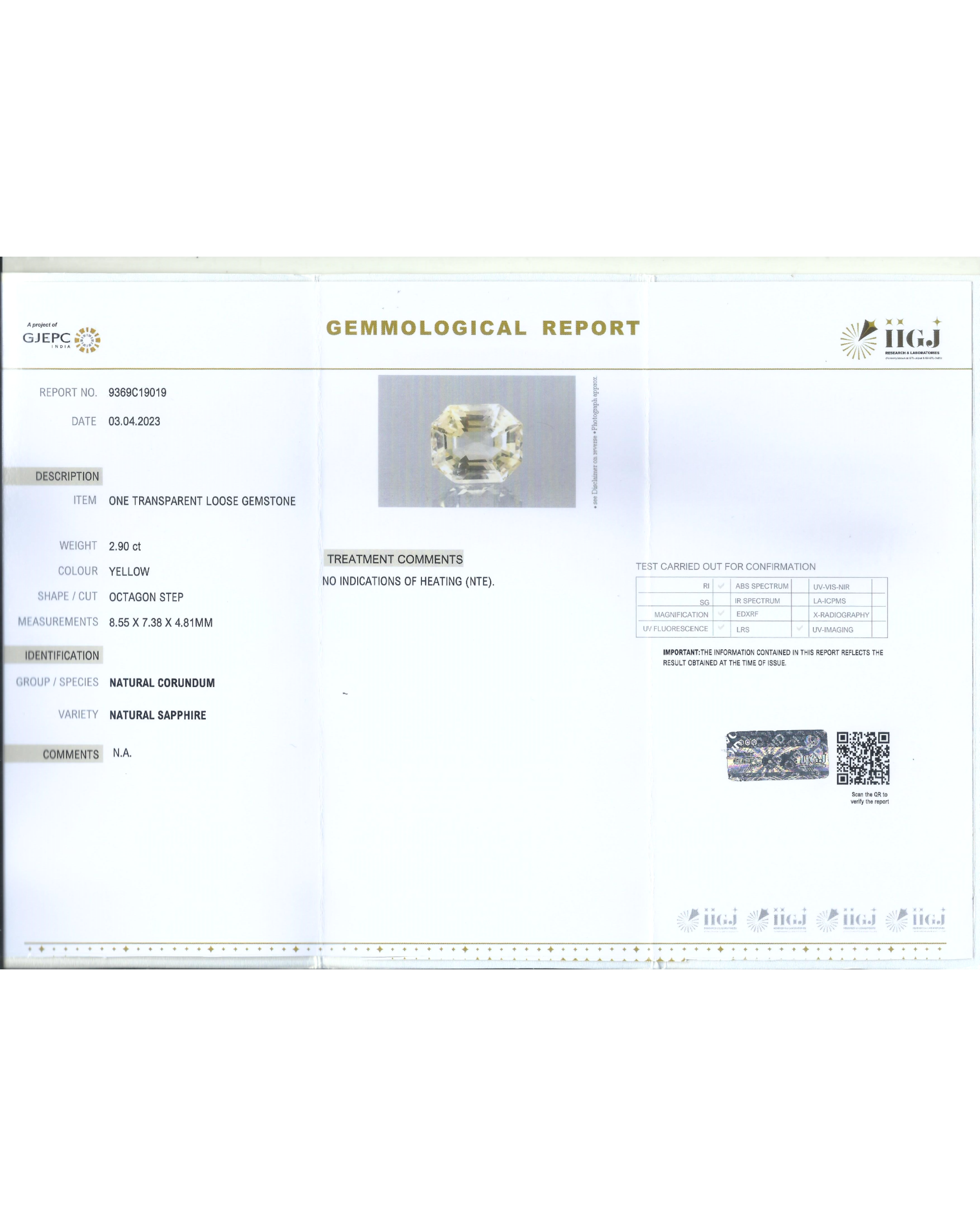 IIGJ Certified 2.90 Ct - 3.22 Ratti Natural Unheated Ceylon Yellow Sapphire -Pukhraj
