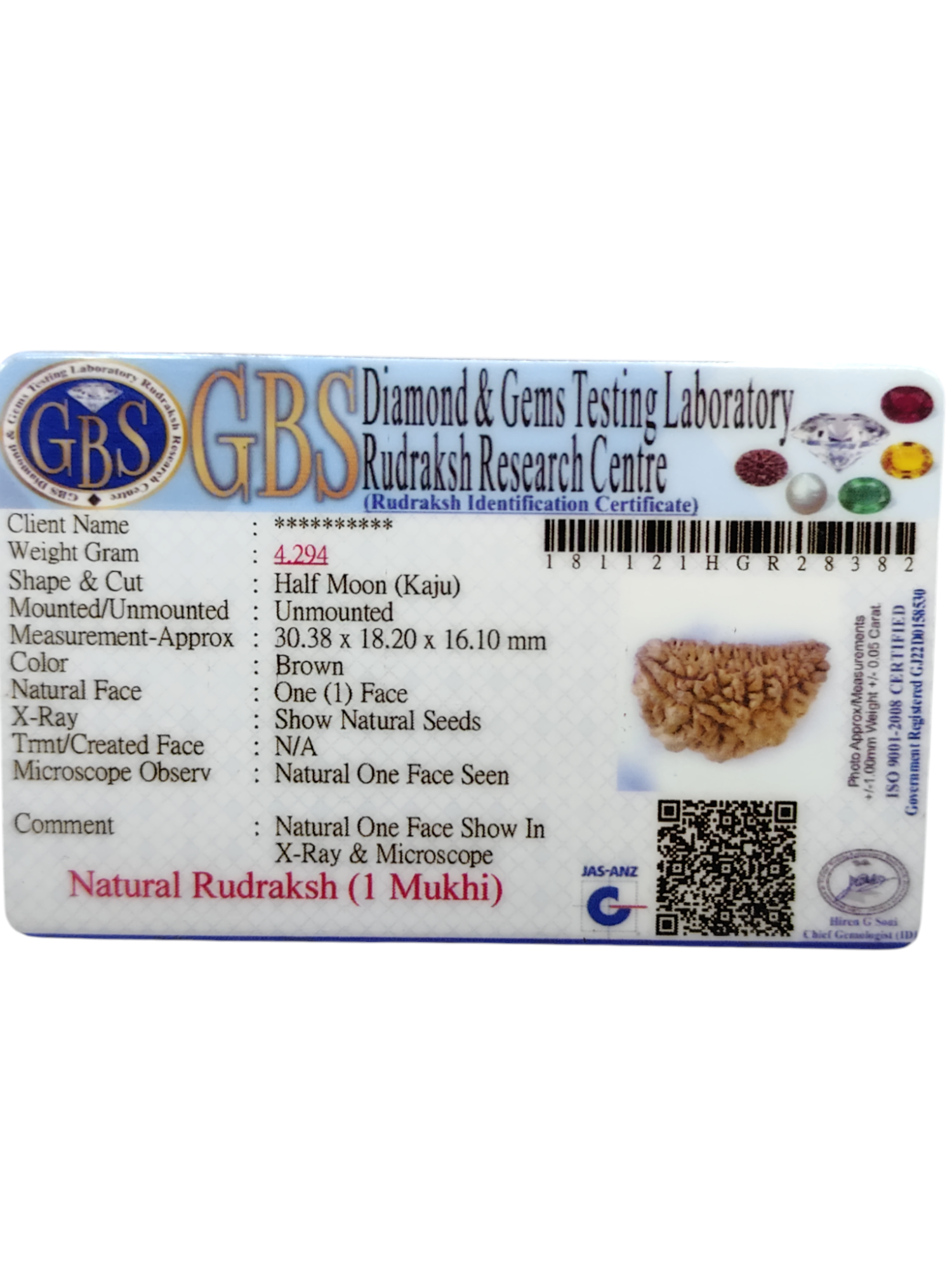 Certified 1 Mukhi Rudraksha - Kaju Dana from Nepal - Premium Quality