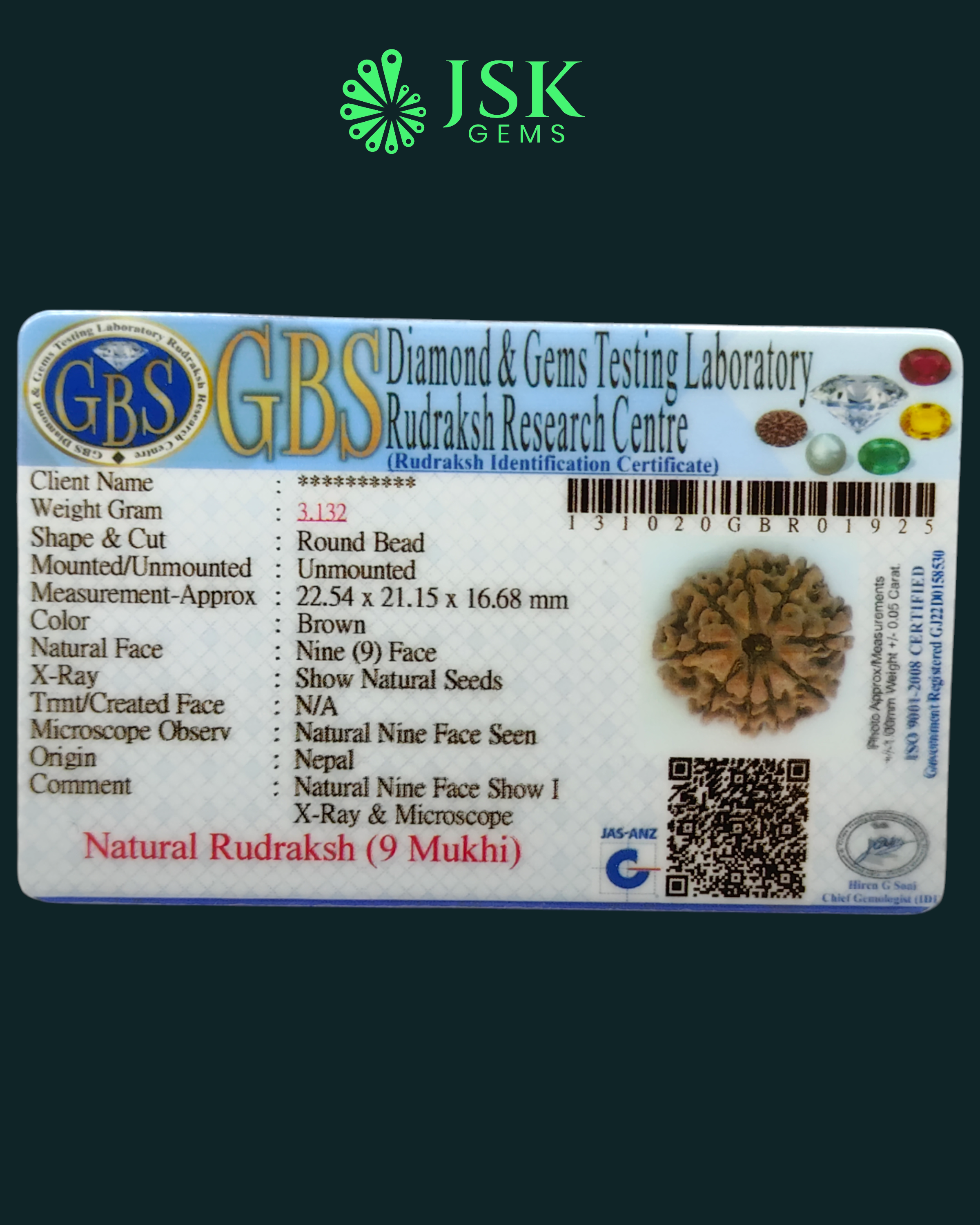 Certified 9 Mukhi Rudraksha from Nepal - Premium Quality