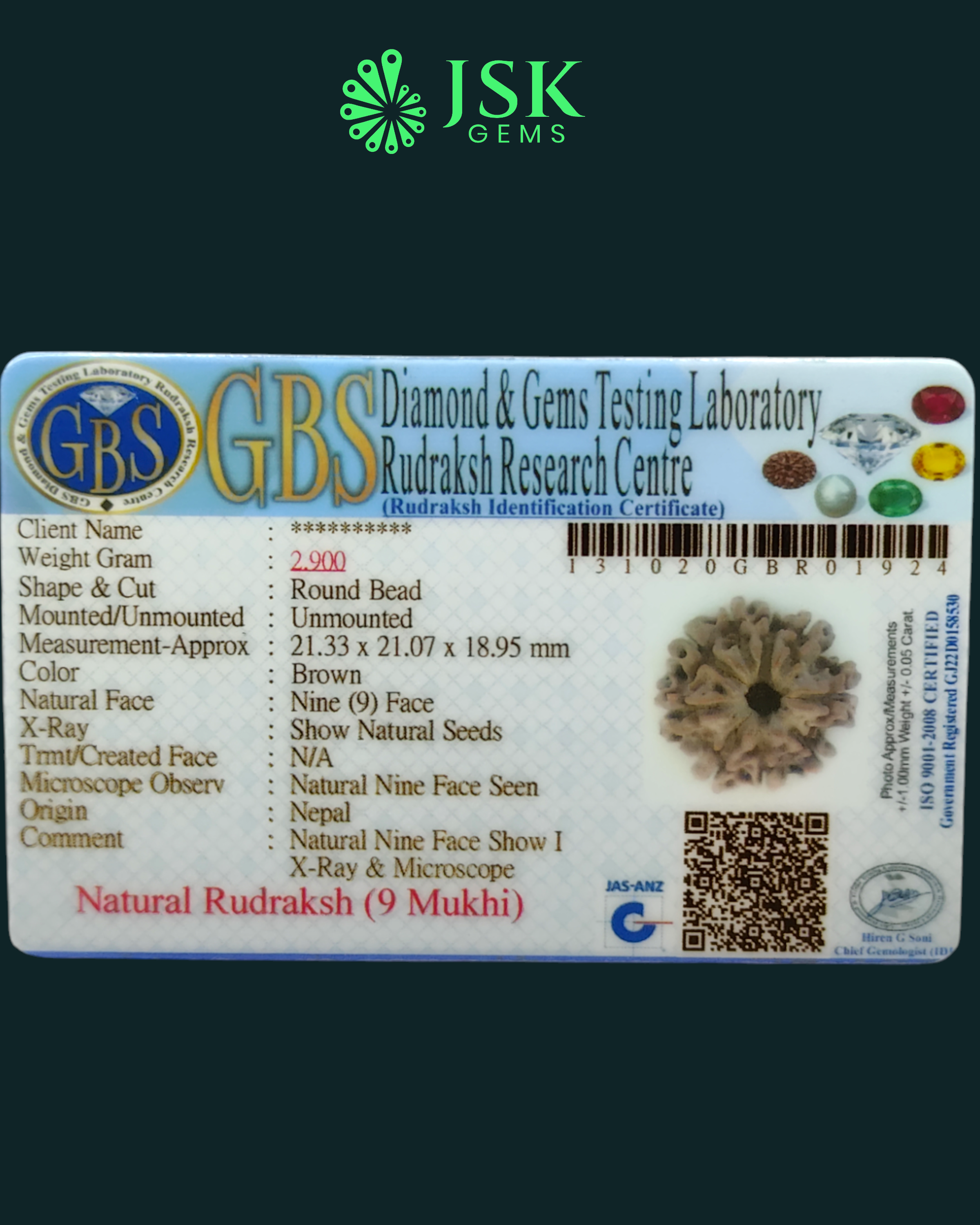 Certified 9 Mukhi Rudraksha from Nepal - Premium Quality