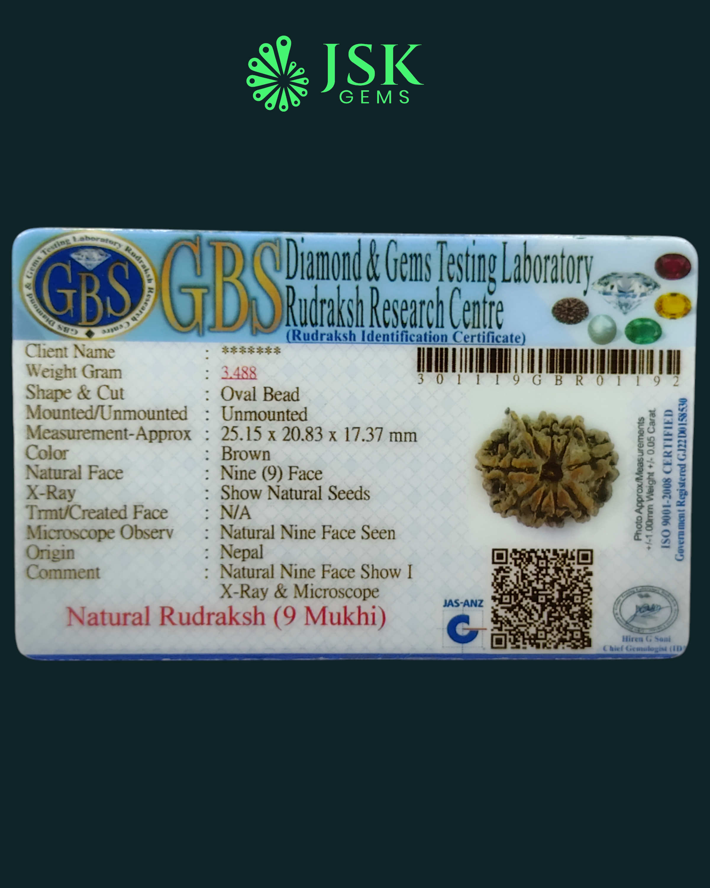 Certified 9 Mukhi Rudraksha from Nepal - Premium Quality