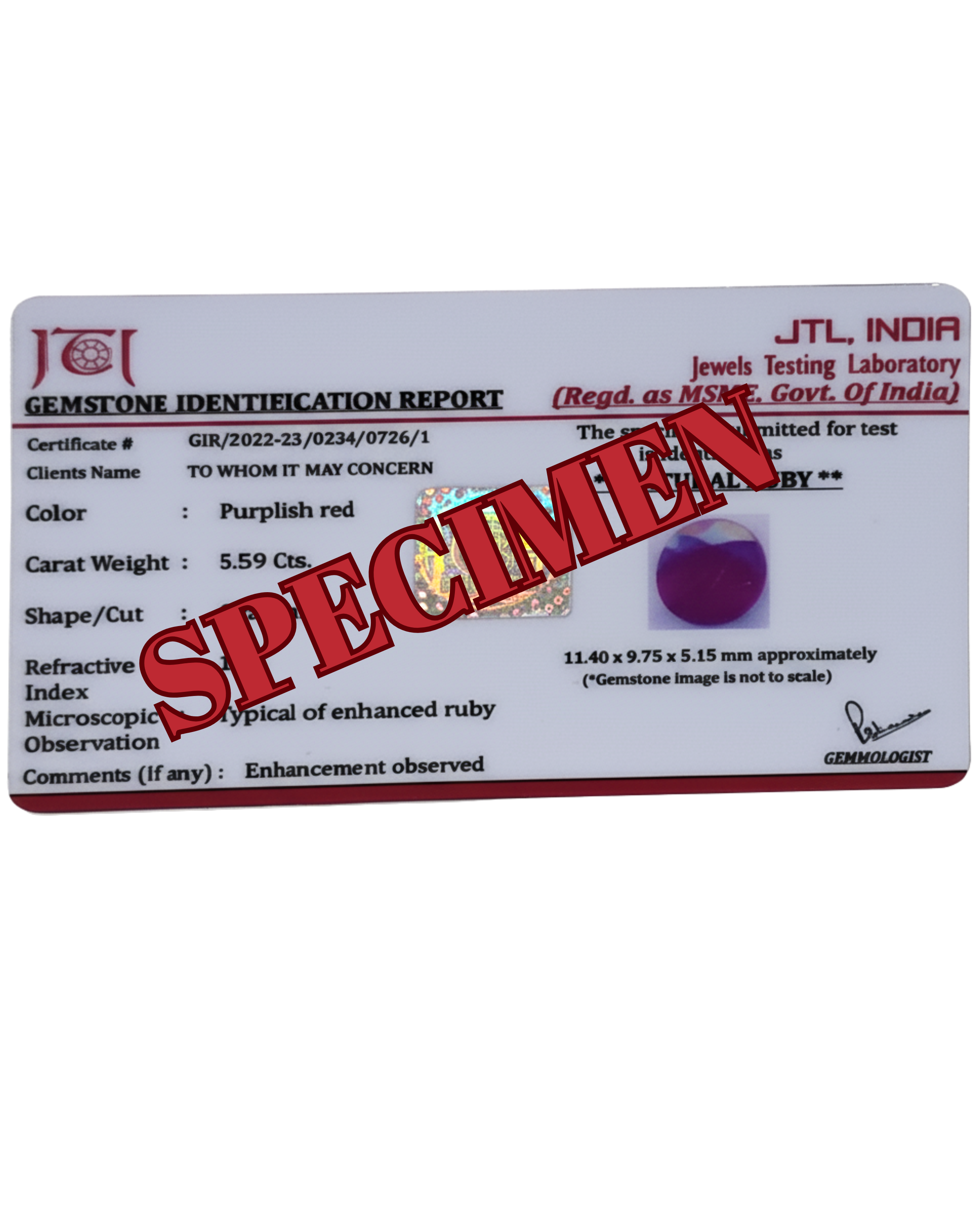 11.11 Ct - 12.34 Ratti Natural Bangkok Ruby - Manik (Glass Filled)