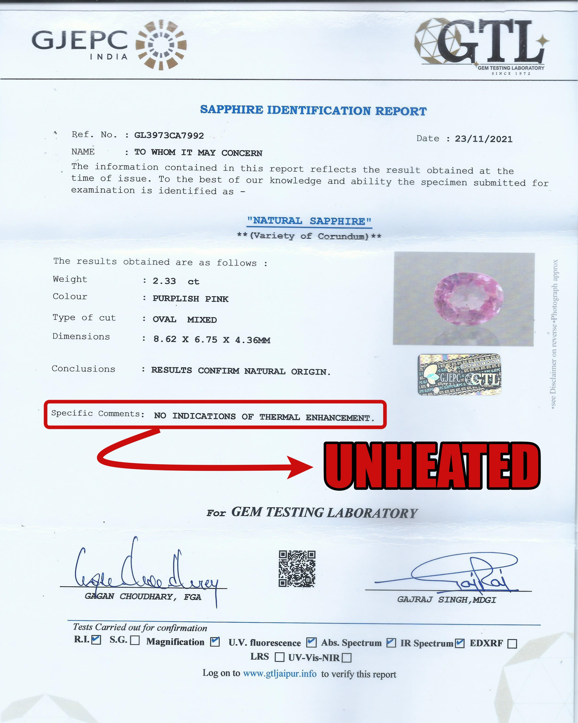 Top Grade 2.33 Ct - 2.58 Ratti Natural Unheated Ceylon Pink Sapphire