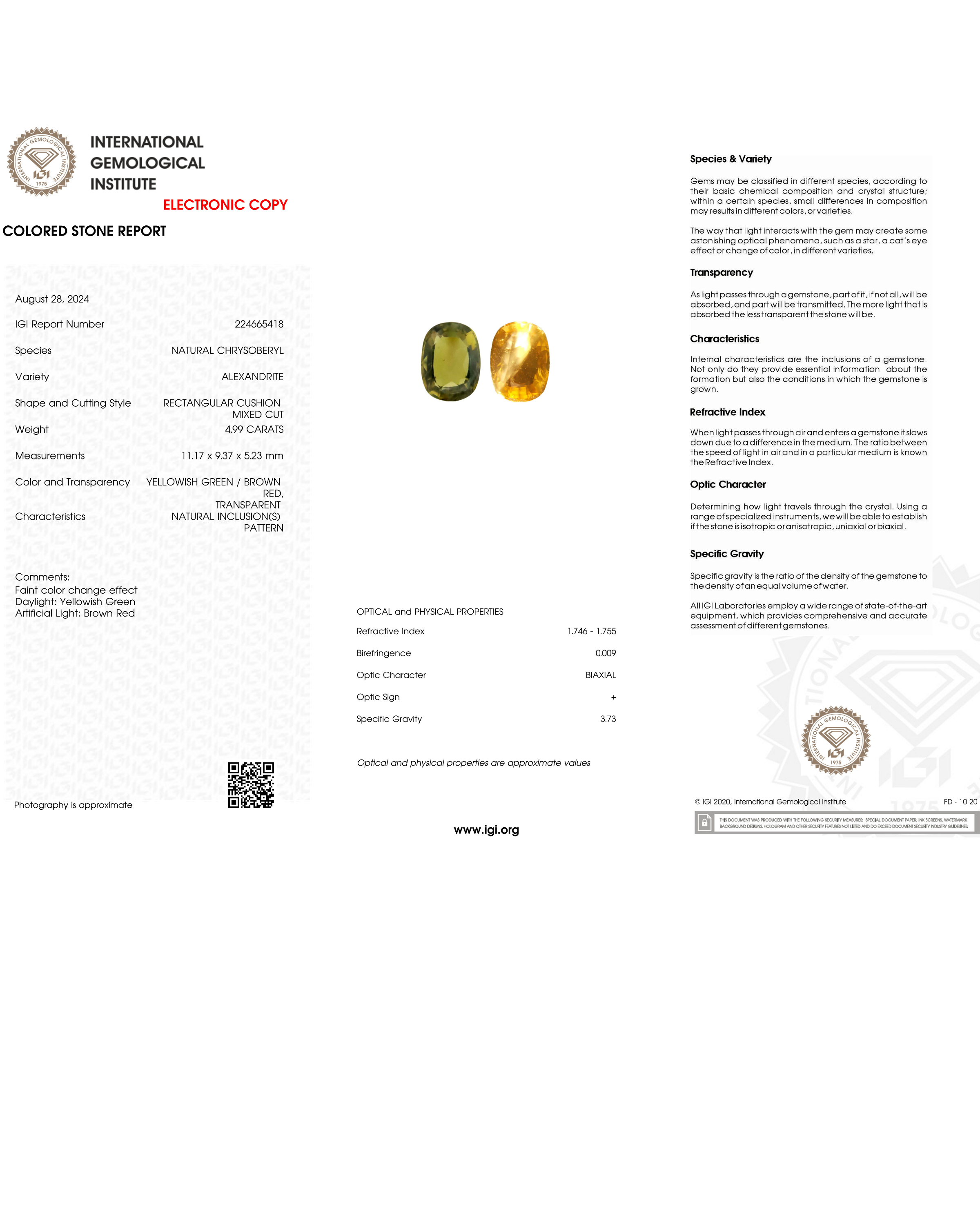 IGI Certified 4.99 Ct Natural Alexandrite