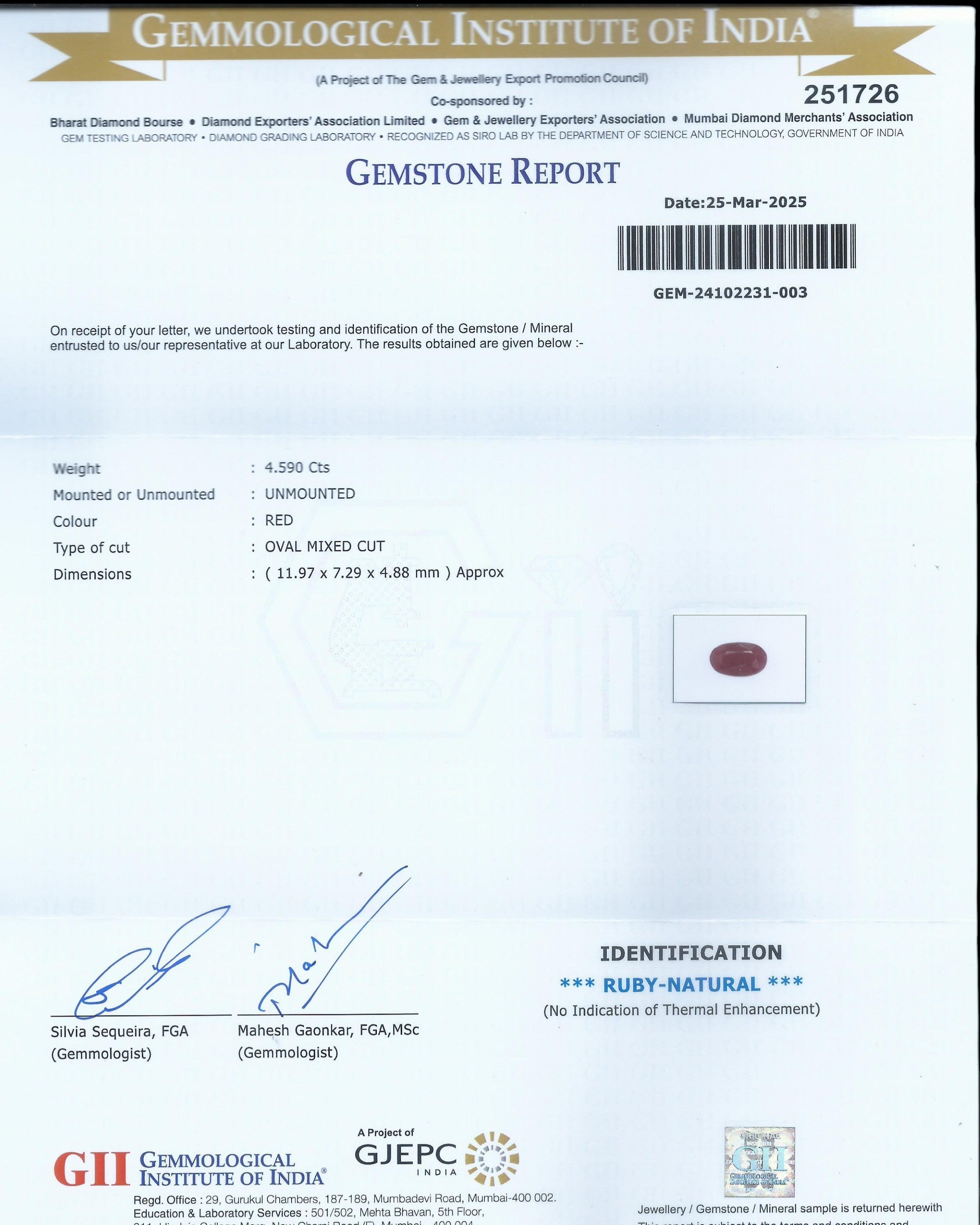 Top Certified 4.59 Ct - 5.10 Ratti Unheated Untreated Natural Ruby Manik
