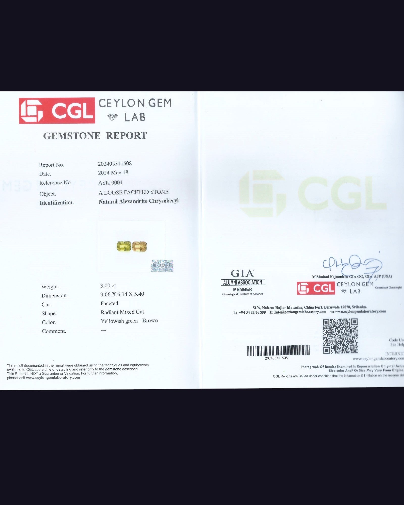 CGL Certified 3.00 Ct - 3.33 Ratti Natural Alexandrite
