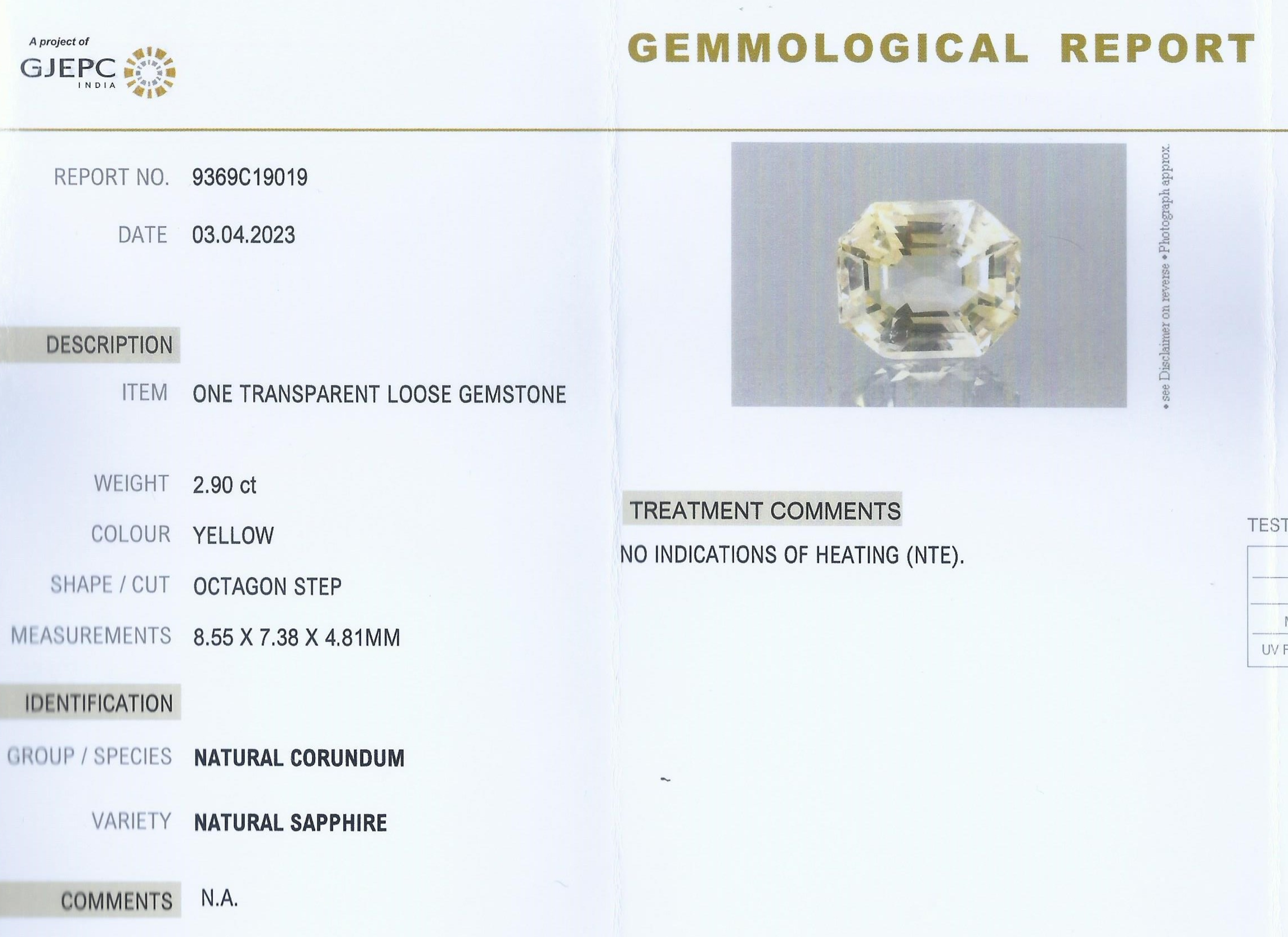 IIGJ Certified 2.90 Ct - 3.22 Ratti Natural Unheated Ceylon Yellow Sapphire -Pukhraj