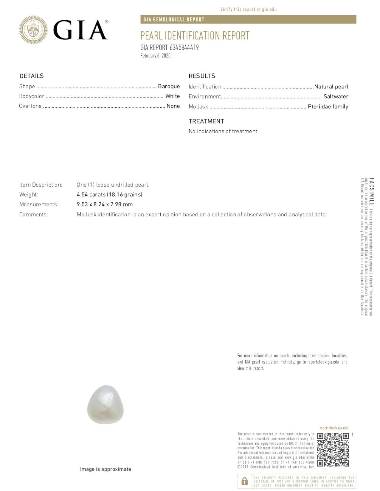 GIA Certified 4.54 Ct - 5.04 Ratti Natural Salt Water Pearl