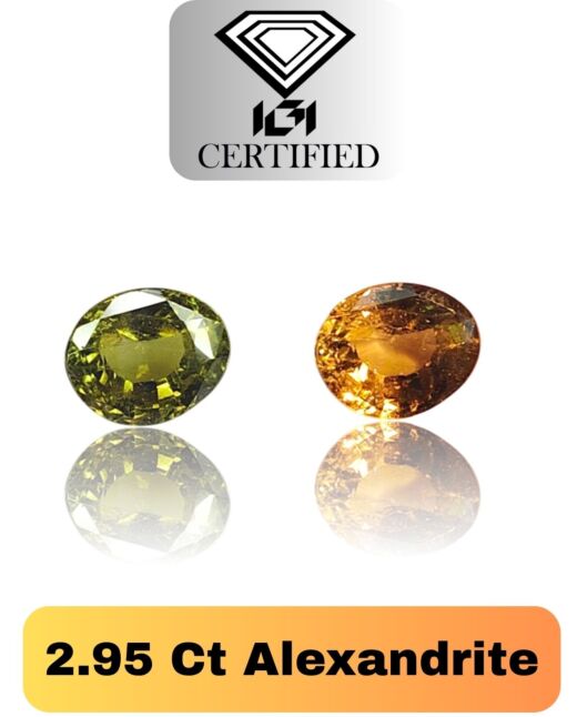 IGI Certified 2.95 Ct Natural Alexandrite (Good Color Change)