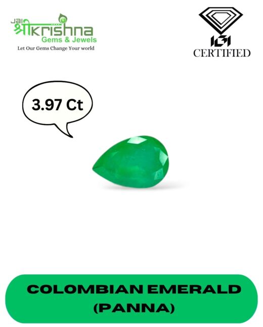 IGI Certifed 3.97 Ct{4.35 Ratti} Natural Colombian Emerald/Panna