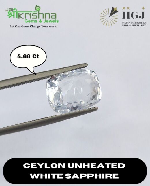 IIGJ CERTIFIED PREMIUM GRADE 4.66 CT{5.11 RATTI}NATURAL UNHEATED WHITE SAPPHIRE/SAFFED PUKHRAJ