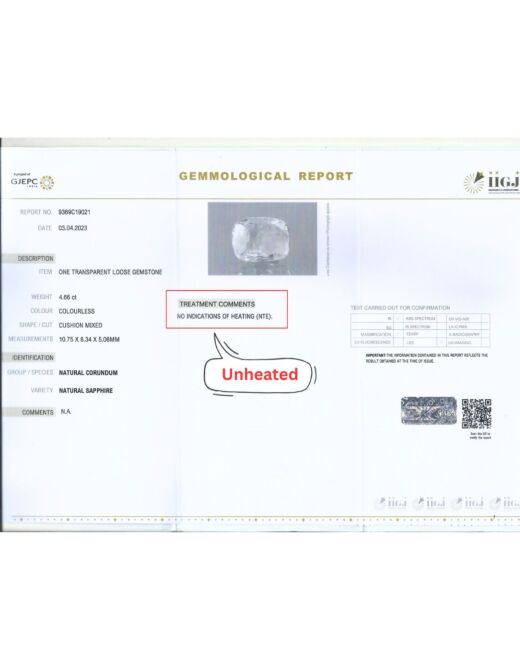 IIGJ CERTIFIED PREMIUM GRADE 4.66 CT{5.11 RATTI}NATURAL UNHEATED WHITE SAPPHIRE/SAFFED PUKHRAJ