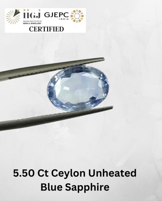 IIGJ CERTIFIED 5.50 CT{6.03 Ratti} NATURAL UNHEATED CEYLON BLUE SAPPHIRE/NEELAM