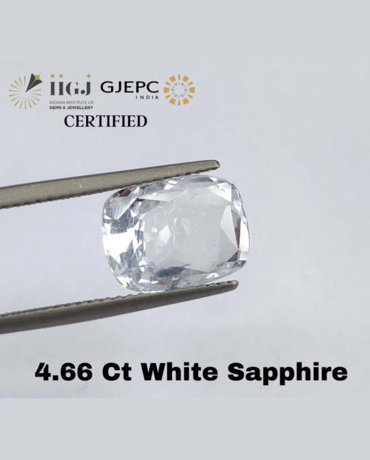 IIGJ CERTIFIED 4.66 CT{5.17 Ratti} NATURAL UNHEATED UNTREATED COLORLESS WHITE SAPPHIRE